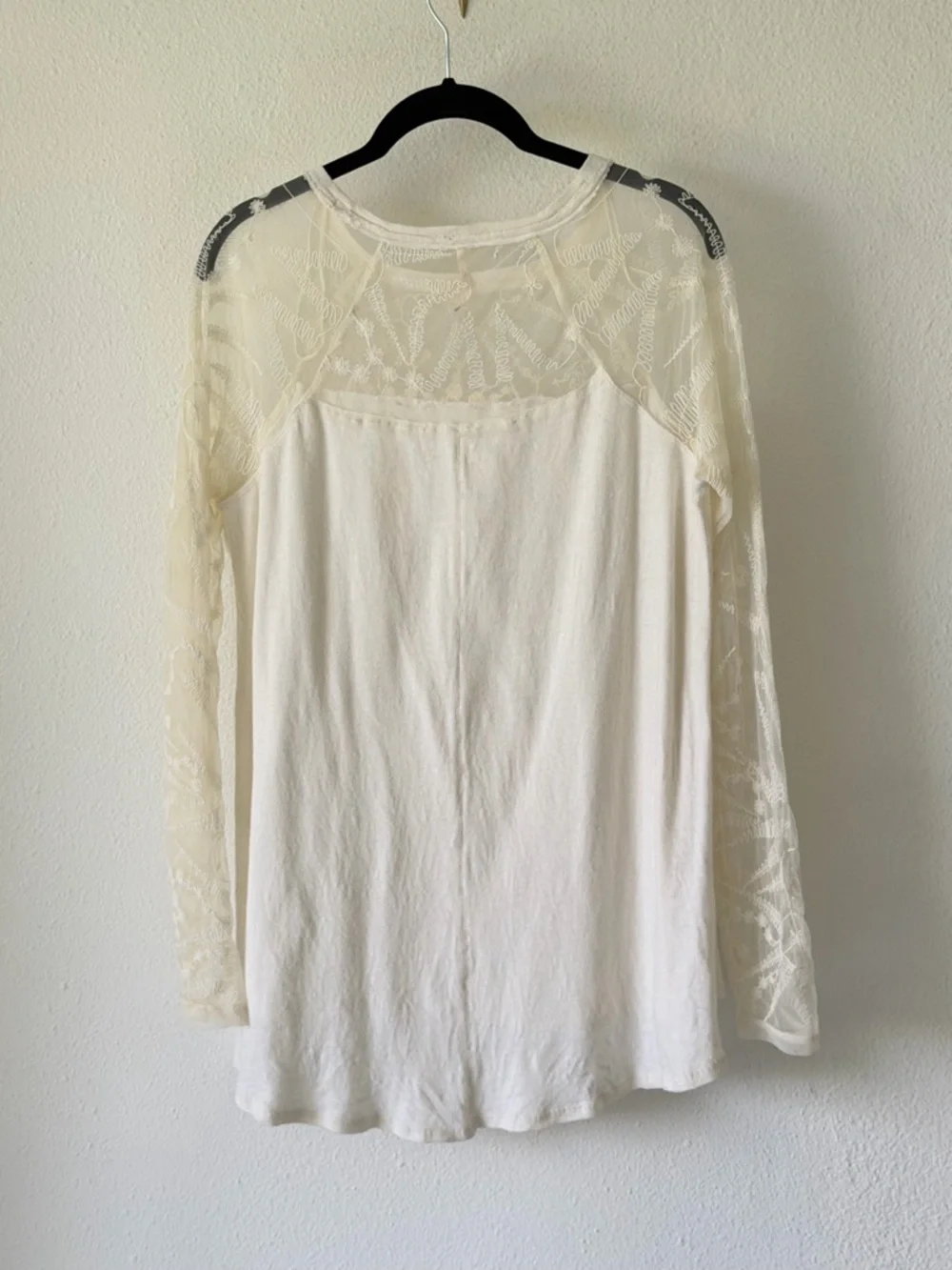 Free People White Ethereal Dainty Embroidered Lace Long Sleeve Top Medium